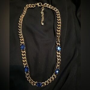 Chunky Goldtone & Faux Sapphire Necklace. NWOT